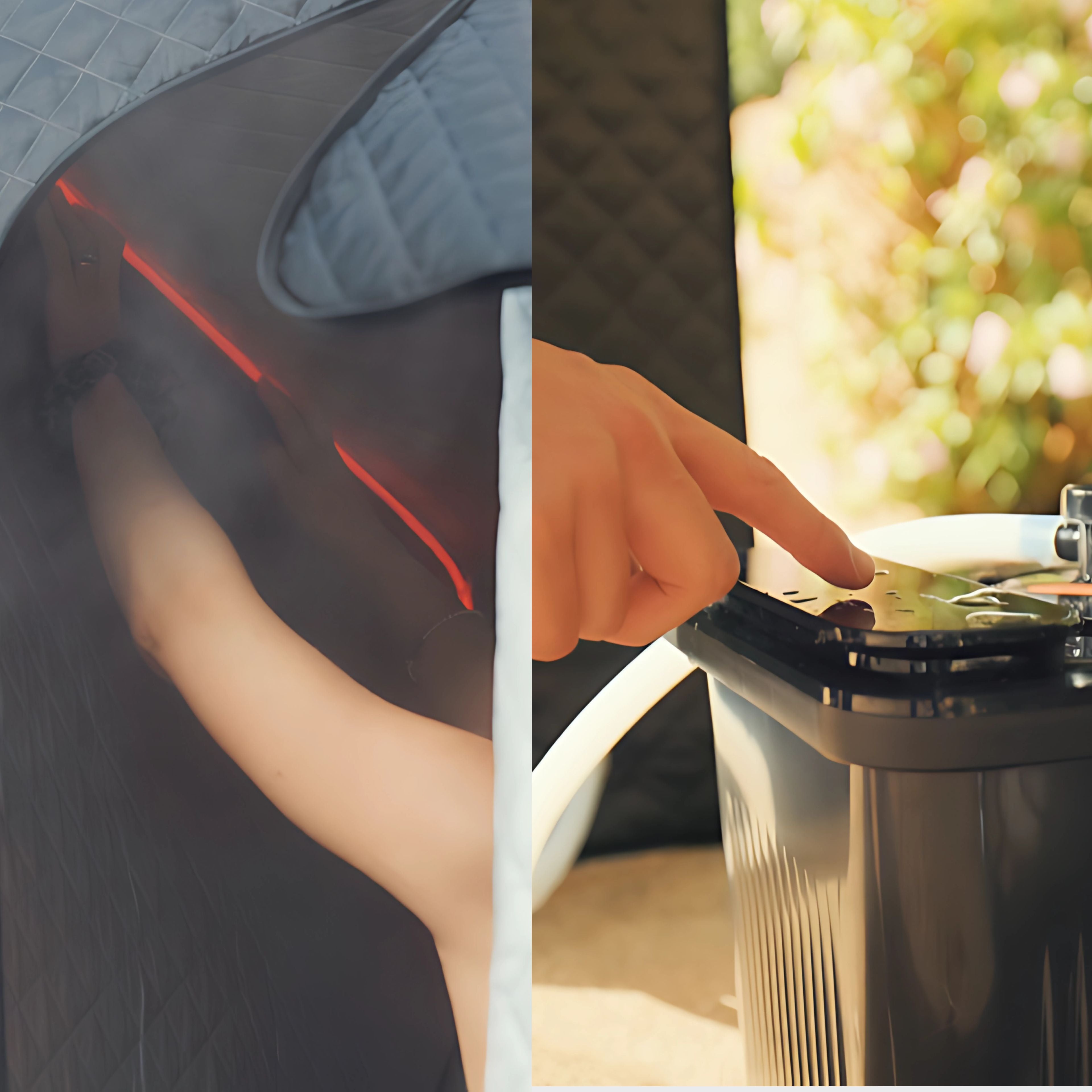 Sauna portátil con pantalla táctil moderna y calor envolvente, diseñada para bienestar integral.