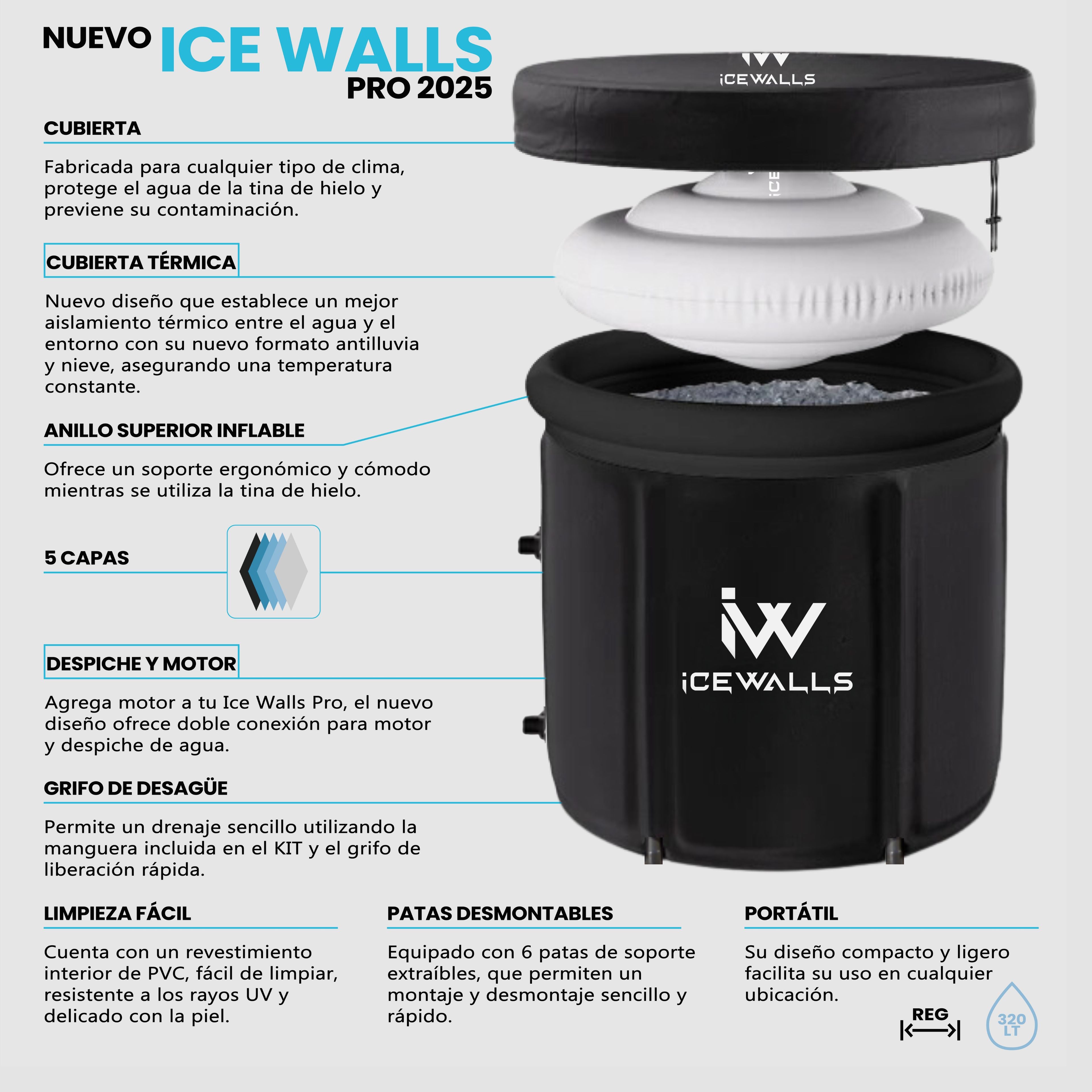 Tina para ice bath con aislamiento térmico para mantener el agua helada por más tiempo