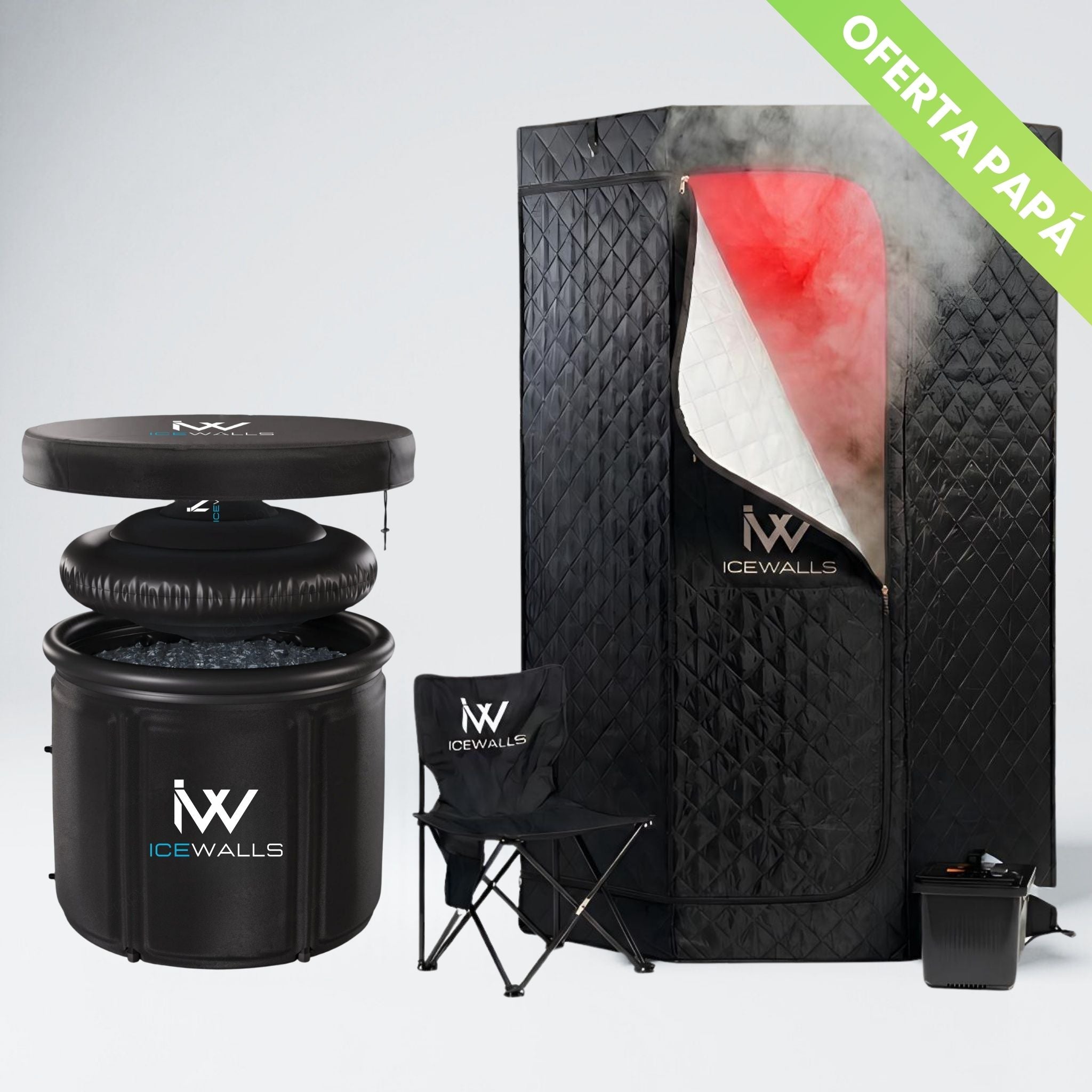 Terapia de contraste Ice Walls en oferta Día del Padre: tina de hielo y sauna portátil.