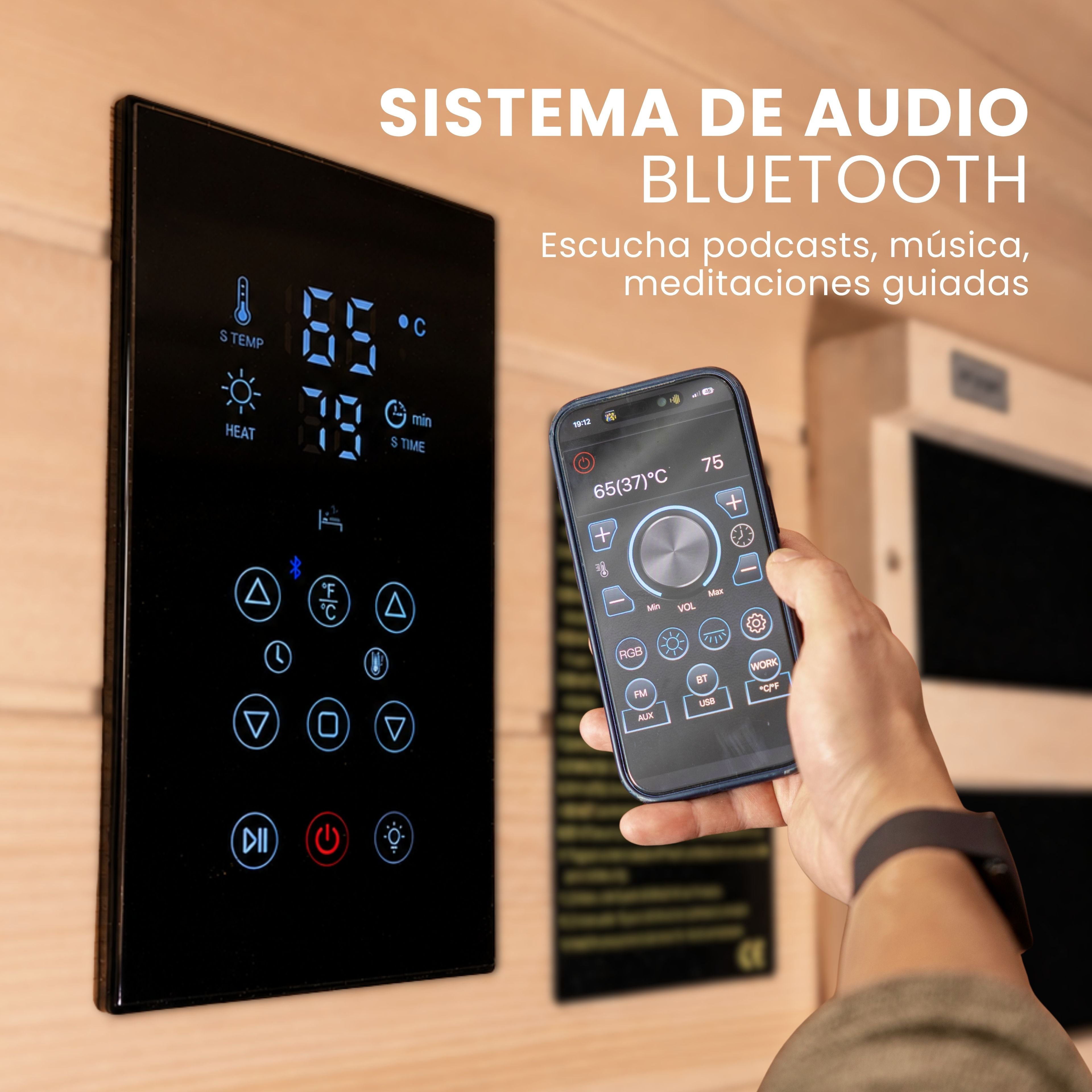 Sauna infrarrojo portátil para dos personas instalado en dormitorio moderno